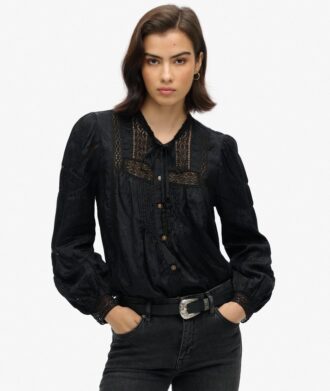 Blouse à manches longues en dentelle tissée