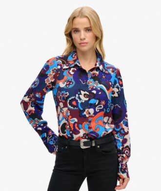 Chemise ajustée imprimée style années 70