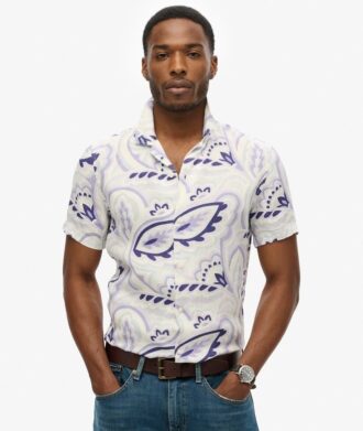 Chemise en lin imprimée à col ouvert Chemise en lin imprimée à col ouvert
