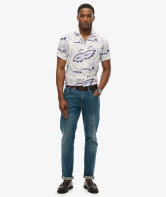 Chemise en lin imprimée à col ouvert Chemise en lin imprimée à col ouvert