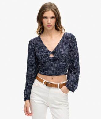 Crop top tissé à manches longues