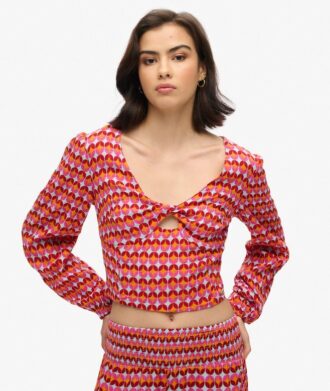 Crop top tissé à manches longues