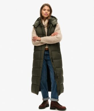 Gilet long à capuche en ripstop