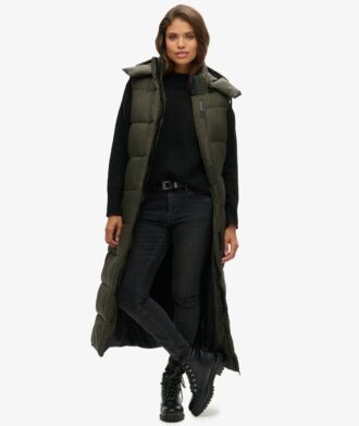 Gilet long à capuche en ripstop