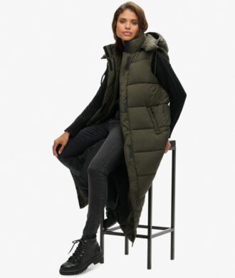 Gilet long à capuche en ripstop