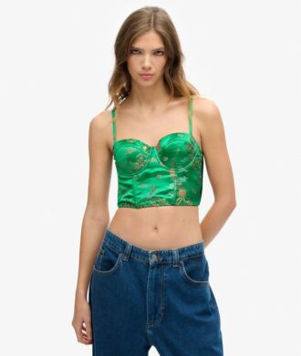 Haut corset en satin brodé de fleurs