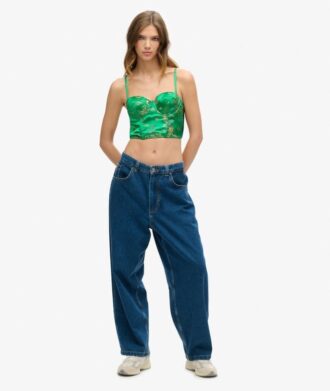 Haut corset en satin brodé de fleurs