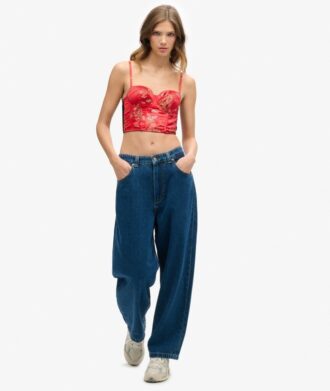 Haut corset en satin brodé de fleurs