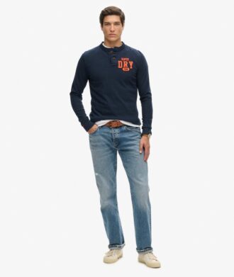 Haut Henley à manches longues style athlétique Vintage