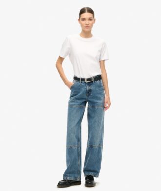 Jeans de charpentier en denim à taille mi-haute