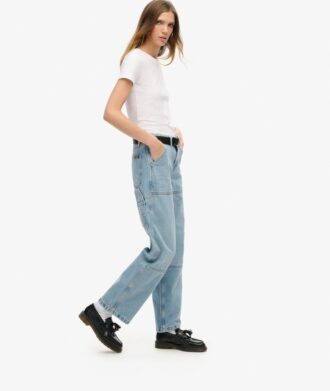 Jeans de charpentier en denim à taille mi-haute