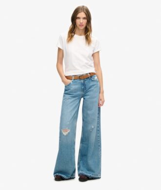 Jeans évasé à jambes larges et ourlet brut