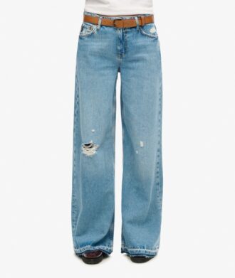 Jeans évasé à jambes larges et ourlet brut