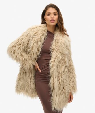 Manteau mi-long en fausse fourrure