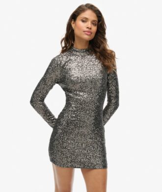 Mini-robe à col montant et paillettes