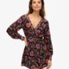 Mini-robe de thé imprimée à col en V Mini-robe de thé imprimée à col en V