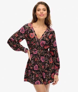 Mini-robe de thé imprimée à col en V