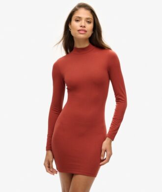 Mini-robe en jersey à col haut et manches longues