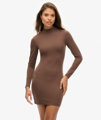 Mini-robe en jersey à col haut et manches longues