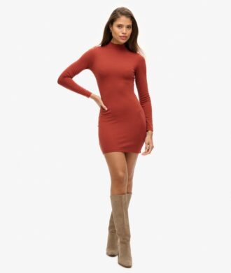 Mini-robe en jersey à col haut et manches longues