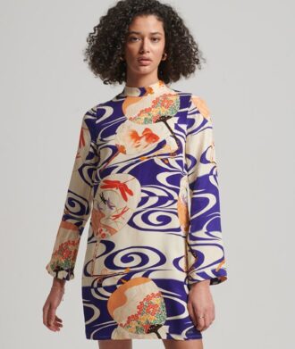 Mini-robe à manches longues imprimée