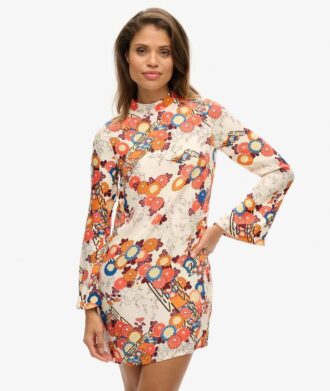 Mini-robe à manches longues imprimée