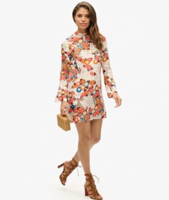 Mini-robe à manches longues imprimée