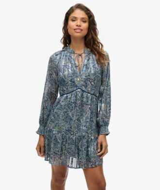 Mini-robe à manches longues imprimée métallisée