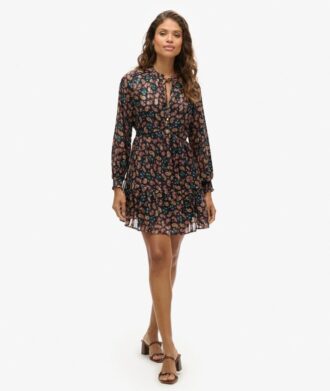 Mini-robe à manches longues imprimée métallisée