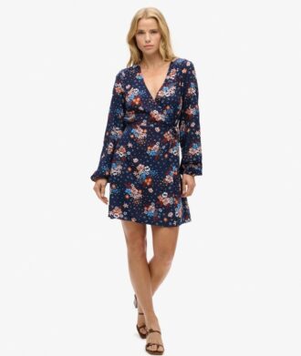 Mini-robe portefeuille à manches longues et col en V