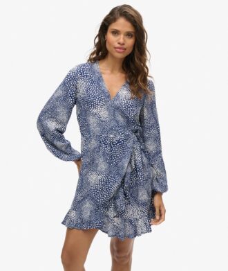 Mini-robe portefeuille à manches longues imprimée