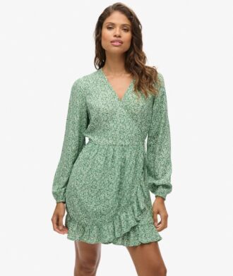 Mini-robe portefeuille à manches longues imprimée