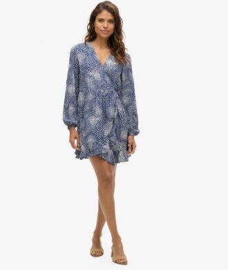 Mini-robe portefeuille à manches longues imprimée