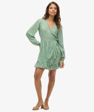 Mini-robe portefeuille à manches longues imprimée