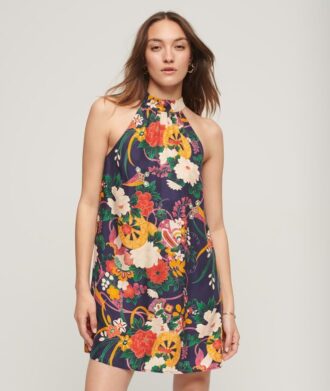 Mini-robe sans manches à col haut