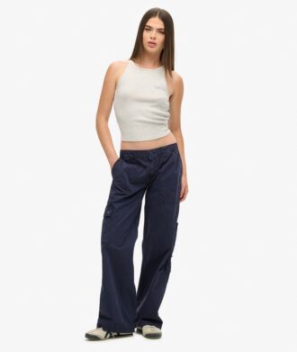 Pantalon cargo brodé à taille basse