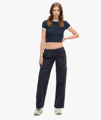 Pantalon cargo taille basse à jambes larges
