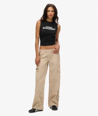Pantalon cargo taille basse à jambes larges