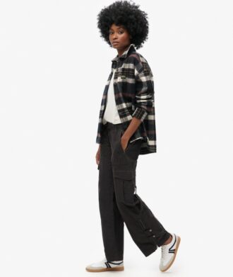 Pantalon cargo taille basse à jambes larges