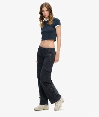 Pantalon cargo taille basse à jambes larges