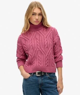 Pull à col roulé en maille torsadée