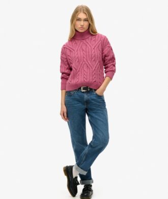 Pull à col roulé en maille torsadée