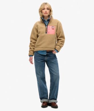 Pull en molleton Vintage rétro à demi-zip