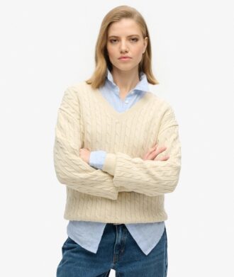 Pull oversize à col en V et motif torsadé