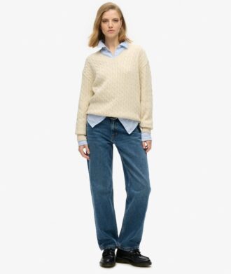 Pull oversize à col en V et motif torsadé