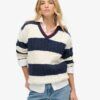 Pull oversize à rayures et col en V Pull oversize à rayures et col en V