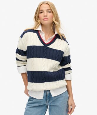 Pull oversize à rayures et col en V