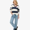 Pull oversize à rayures et col en V Pull oversize à rayures et col en V