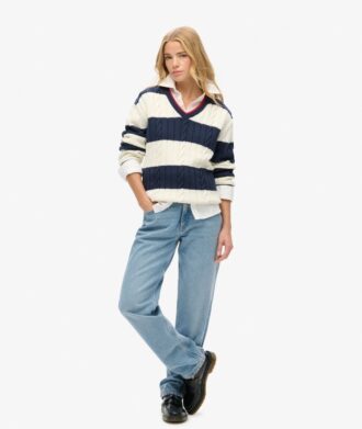 Pull oversize à rayures et col en V