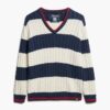 Pull oversize à rayures et col en V Pull oversize à rayures et col en V